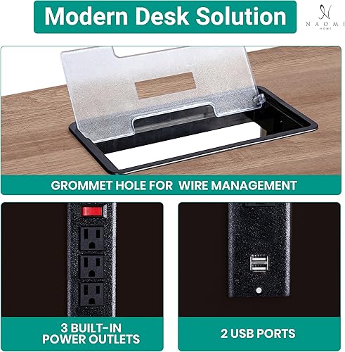 Miniatura 15 de Naomi Home Armario de archivos de 3 cajones, escritorio para computadora de oficina con bandeja para teclado, escritorio de madera de dos tonos con