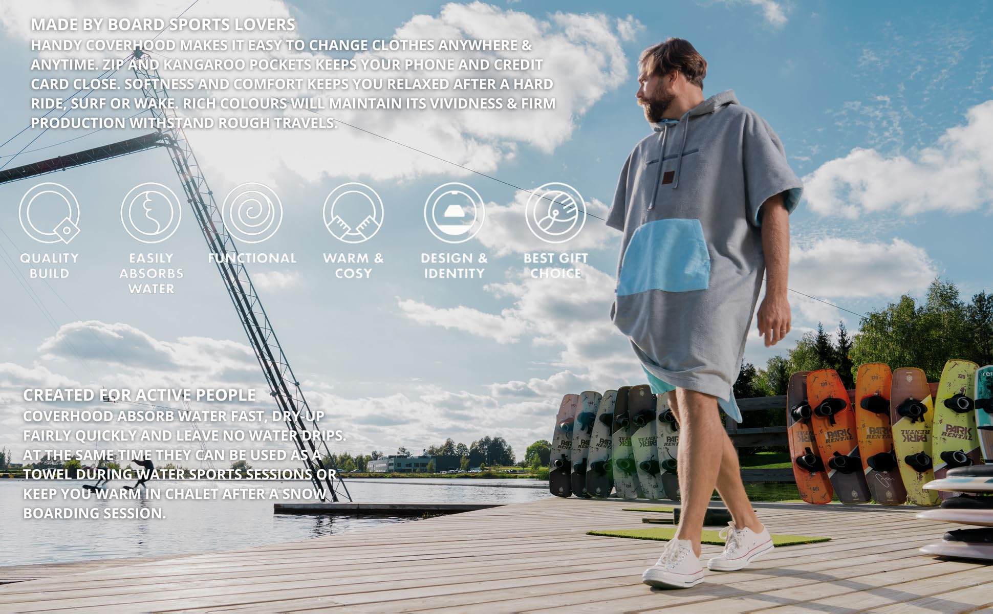 CULTHOOD Serviette Poncho avec Poche zippée - Changez Votre Combinaison de Surf avec Style en Public - Nombreuses Couleurs - Taille Adulte pour Tous-approuvé par Les Champions de Wakeboard