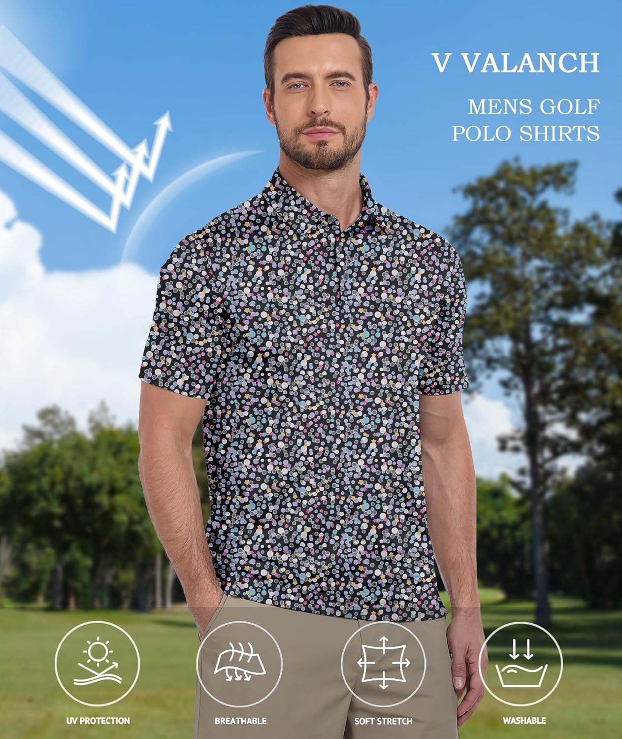 V VALANCH Mens Polo Shirts Short Sleeve Moisture Wicking Golf Tennis Polo Casual Shirts - Image 2