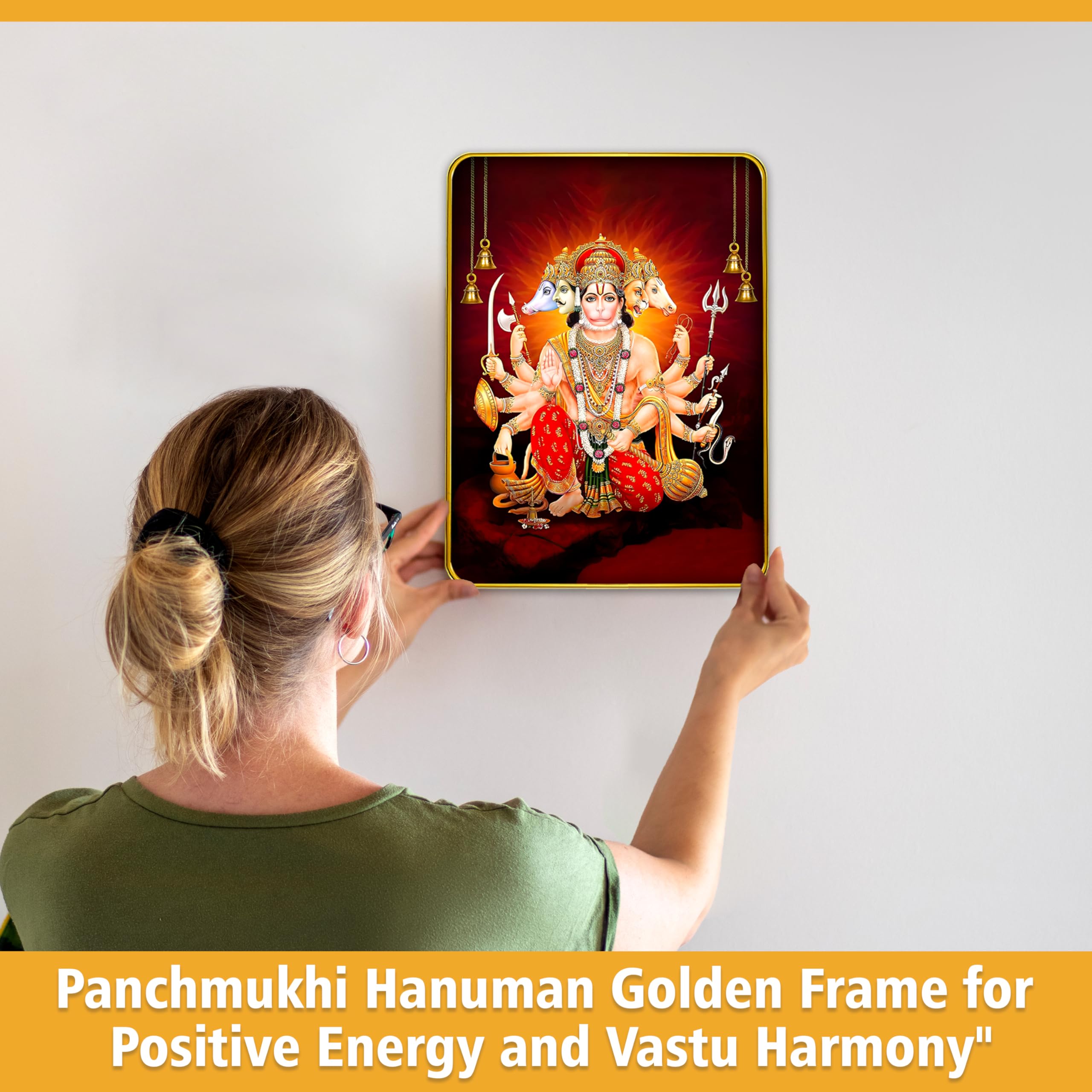 Goelite Panchmukhi Hanuman With Golden Frame for Door Entrance Vastu Wall Painting Framed Home Decor, 30 x 23 cm, Modern Style, Wall Mount 4