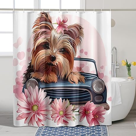 Cute Yorkie Dog Shower Curtain: Bring Spring Delight to Your Bathroom