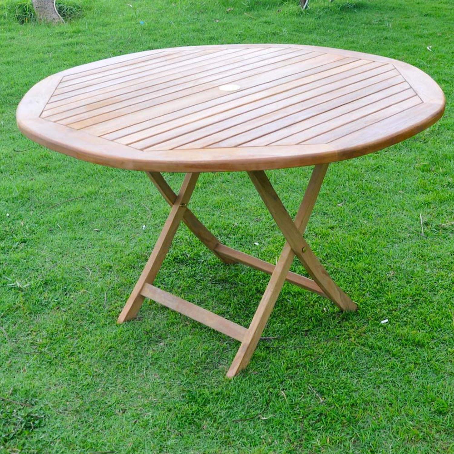 CONCEPT USINE | Table de Jardin Ronde Pliable en Teck 120 cm | Design Mejia | Finition Bois Brut | Gain de Place Pratique | Résistante aux Intempéries | Longue Durée de Vie | Mobilier d'Extérieur