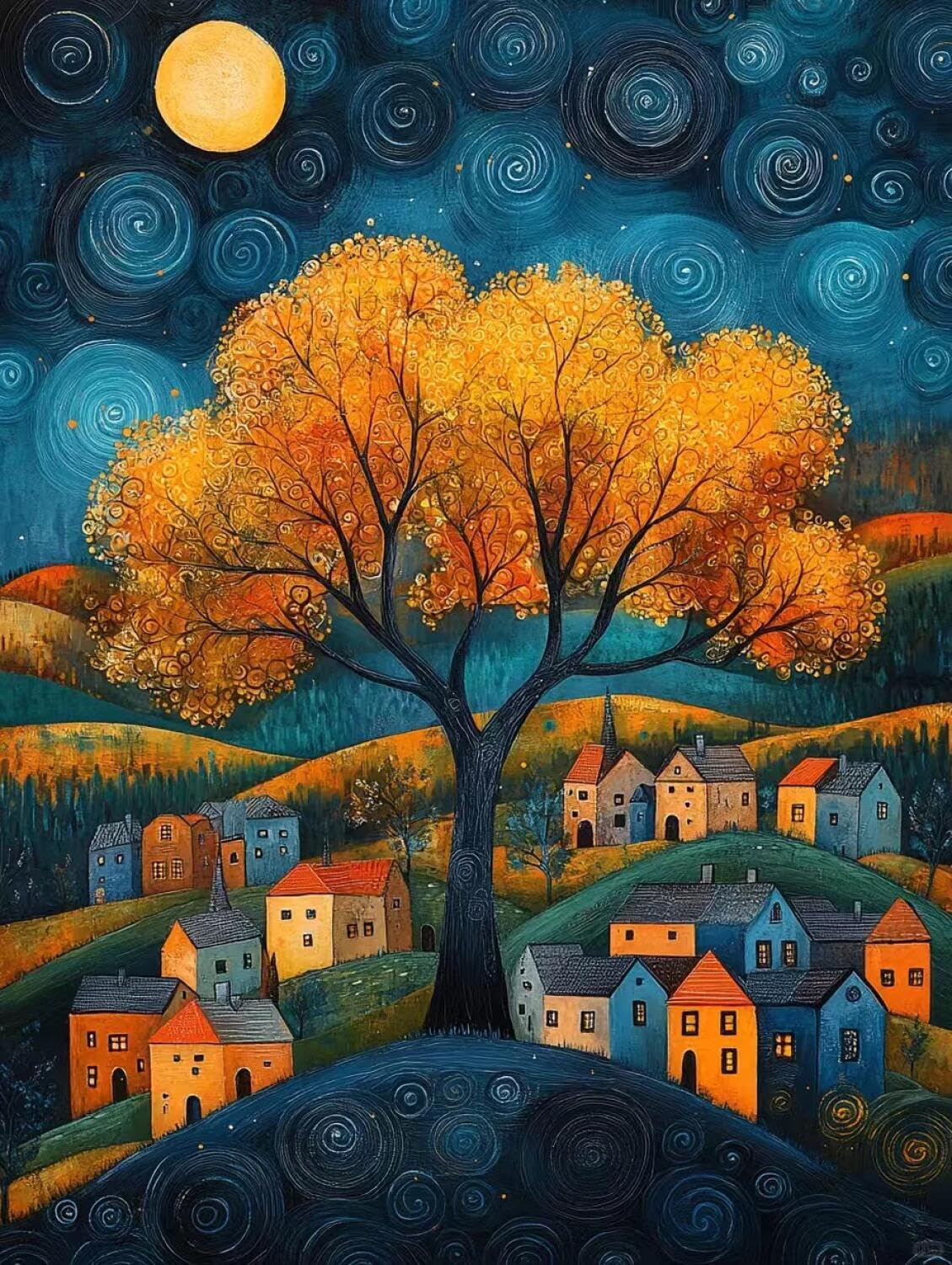 Rqwybcaxn Z Bead Embroidery Kits Big Trees And Houses 40X50cm
