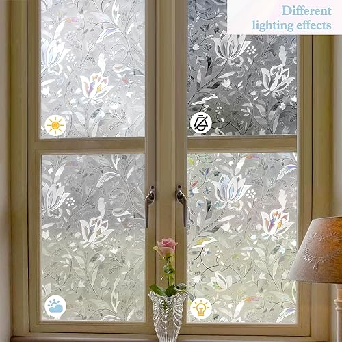 Miniatura 6 de WPCTEV Película 3D para ventana, sin pegamento, privacidad para adhesivo de vidrio, adherencia estática, control de calor, anti UV, no adhesivo,