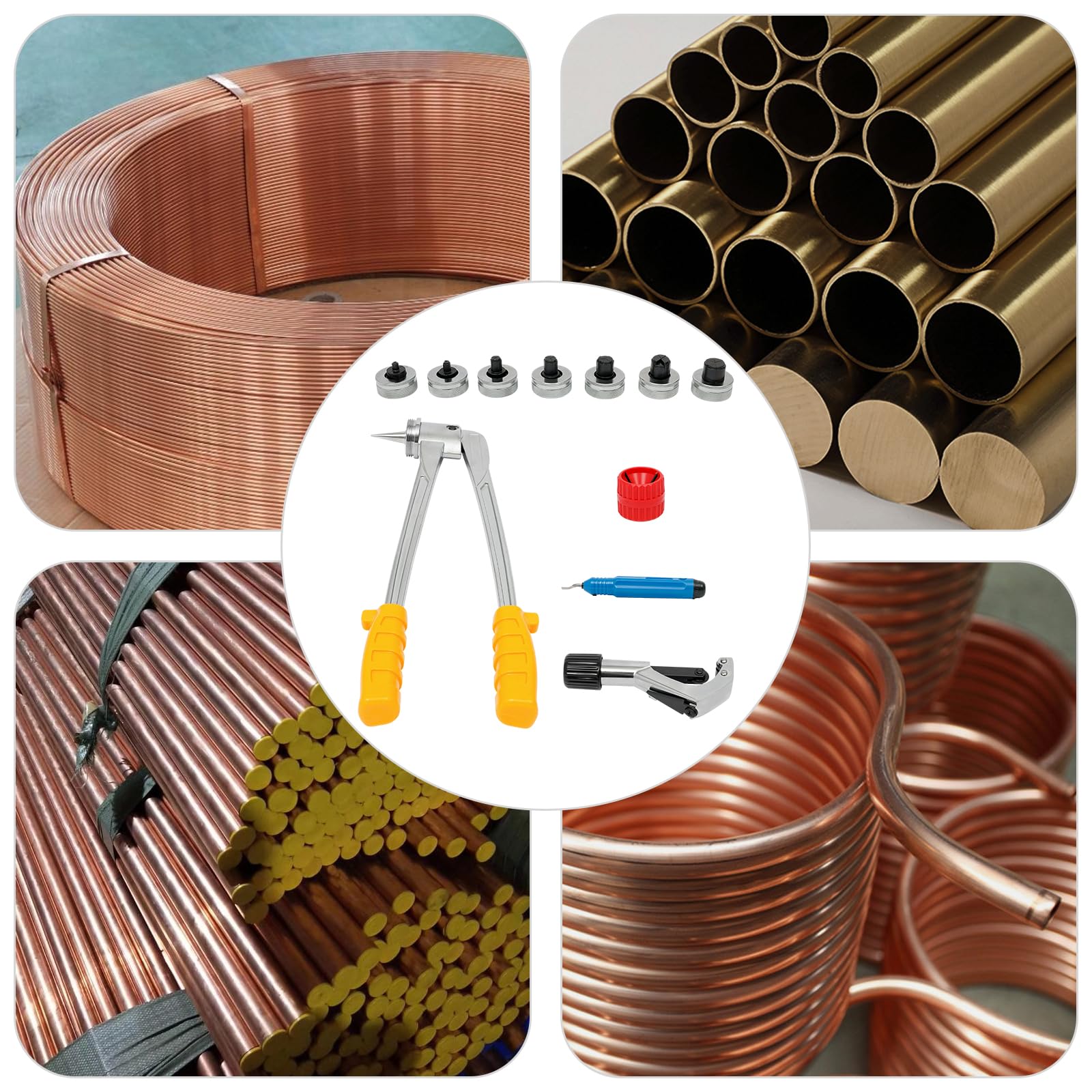 Juego de expansores de tubos manuales, con 7 alicates de expansión de tubos, kit de expansión manual para tubos de 10-28 mm para tubos de cobre, latón y aluminio.
