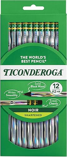 Ticonderoga Noir - Lápices de madera preafilados, 2 HB, holográficos, 12 unidades, 6 paquetes, 72 lápices en total