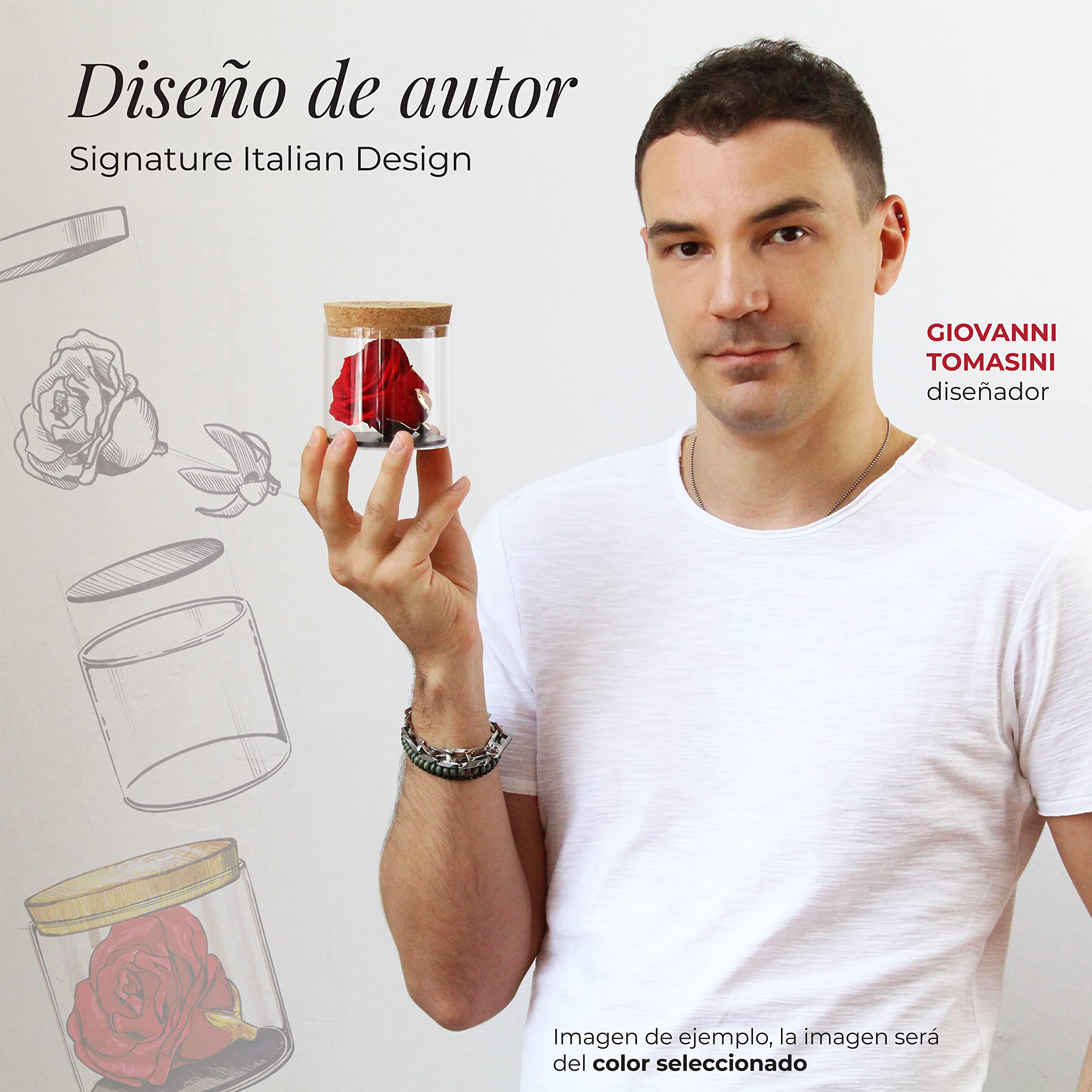 Amoroses Bijou - Rosa Eterna Estabilizada con Cáliz Chapado en Oro 24K en Frasco de Cristal | Idea de Regalo (Rosa Roja)