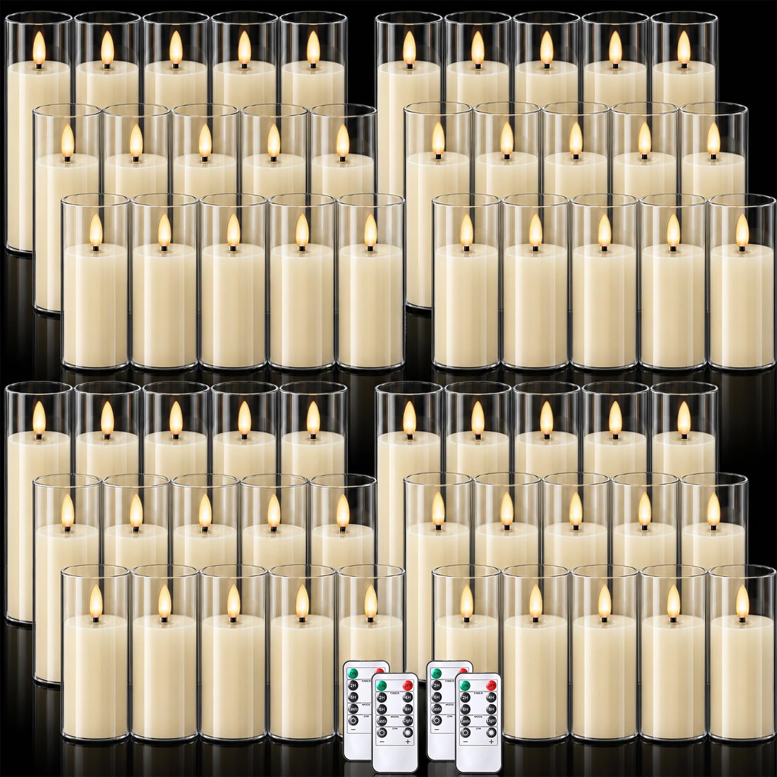 Retisee Confezione da 60 candele a LED in acrilico senza fiamma tremolanti con timer remoto (D 2,2 x H 12,7 cm, 15,2 cm, 17,8 cm), stoppino 3D in vera cera, funzionamento a batteria, per decorazione