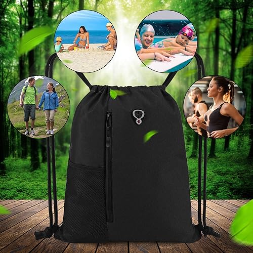 Miniatura 8 de BeeGreen Mochila con cordón para el gimnasio para hombres y mujeres, mochila deportiva con bolsillos de malla para botella de agua y dos bolsillos