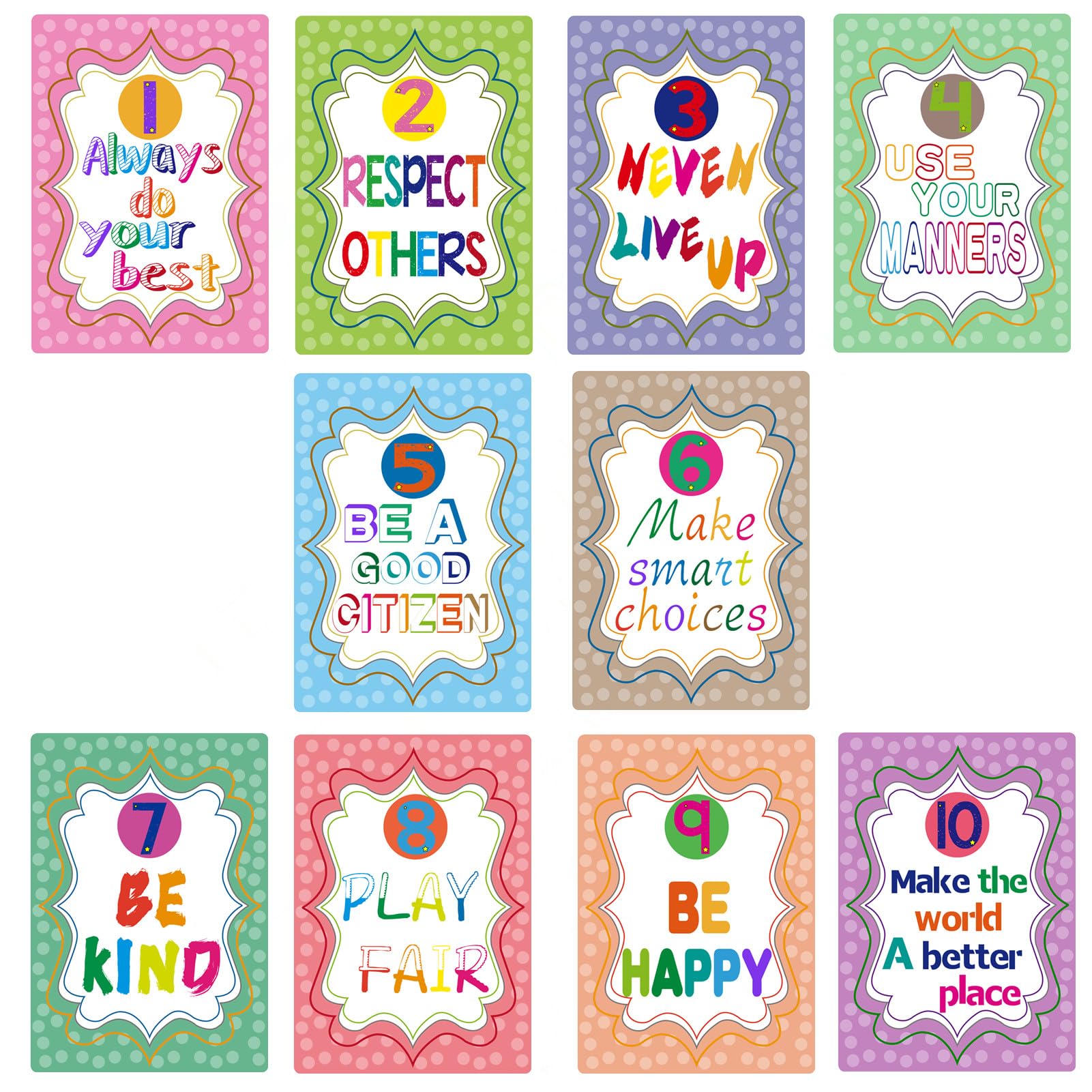 YIYEE Educational Class Rules Posters, A4 Chalkboard Growth Mindset Wall Display, 10 Pack, for Primary and High School, Back to School, Teacher Supplie