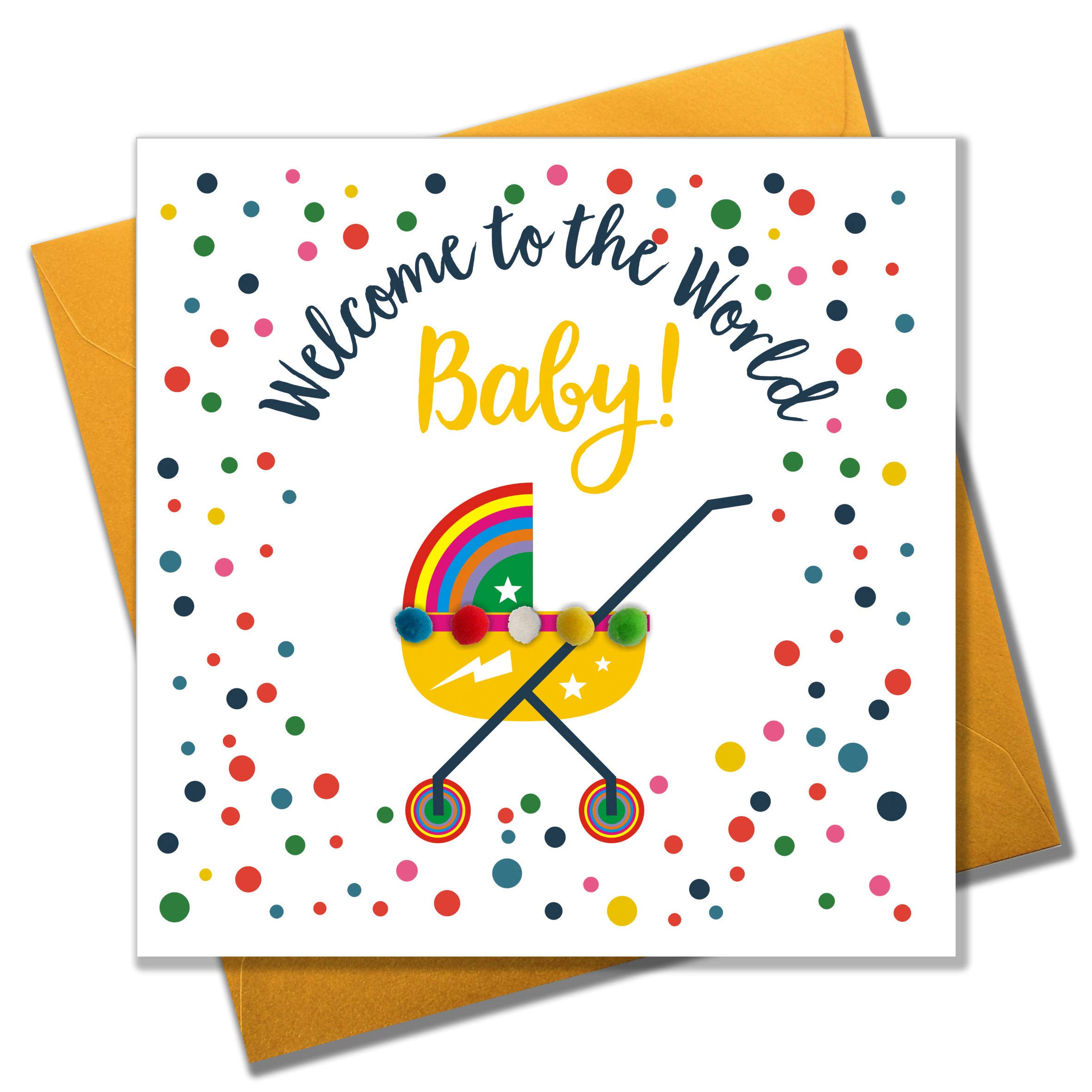Claire Giles POM088 "New Baby" Greeting Card Embellished with Pompoms