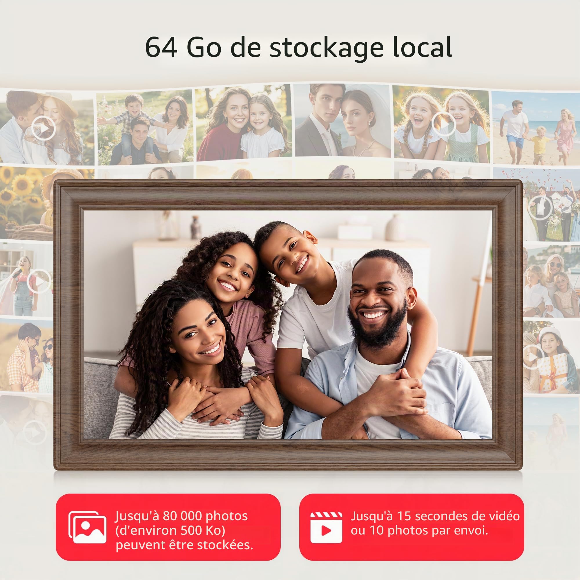 FRAMEO Cadre photo numérique 64 Go - 15,6" - 1920 x 1080p FHD IPS - Écran tactile numérique - Rotation automatique - Partagez des photos/vidéos instantanément