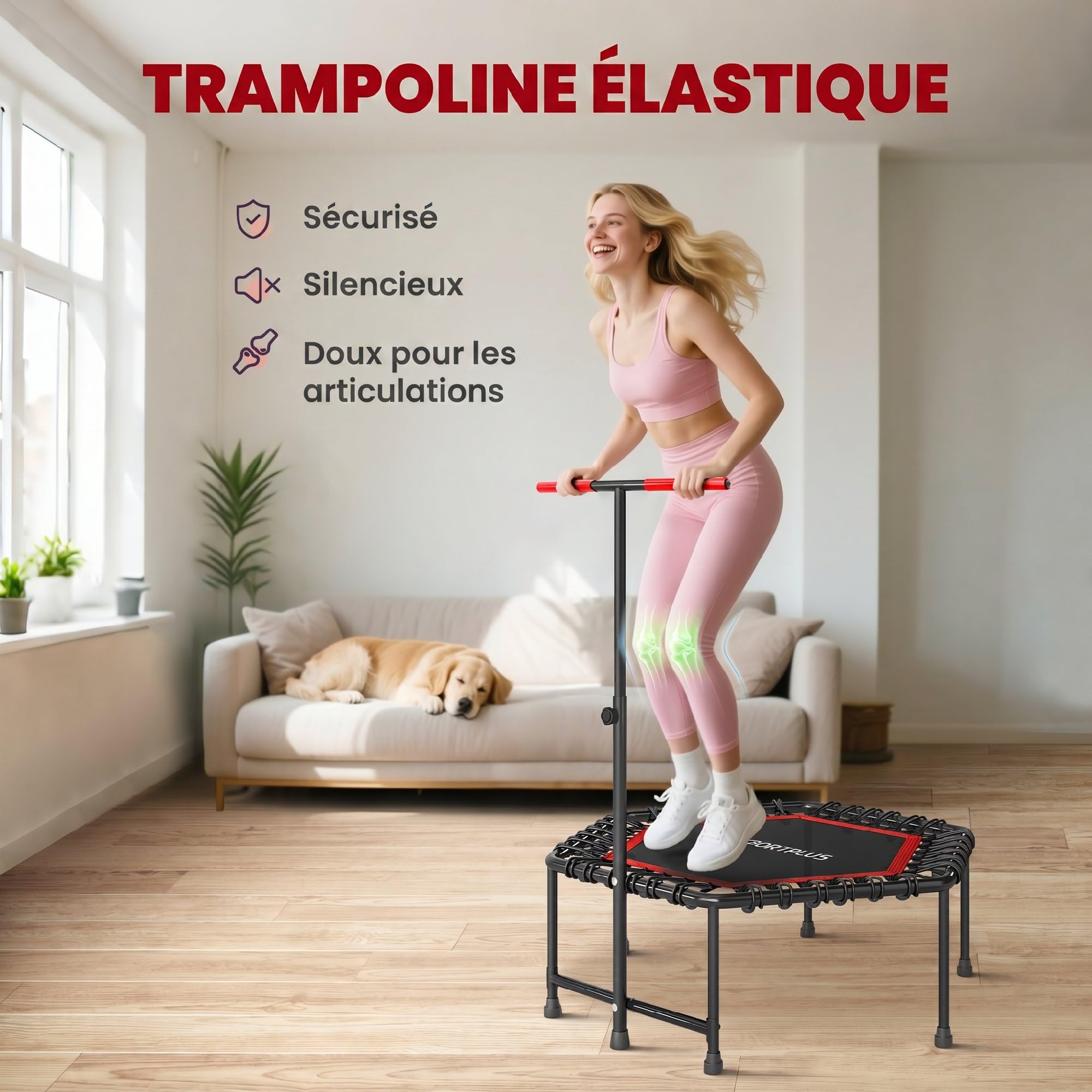 SPORTNOW Trampolina Fitness 114 cm z elastycznymi linkami Czerwony
