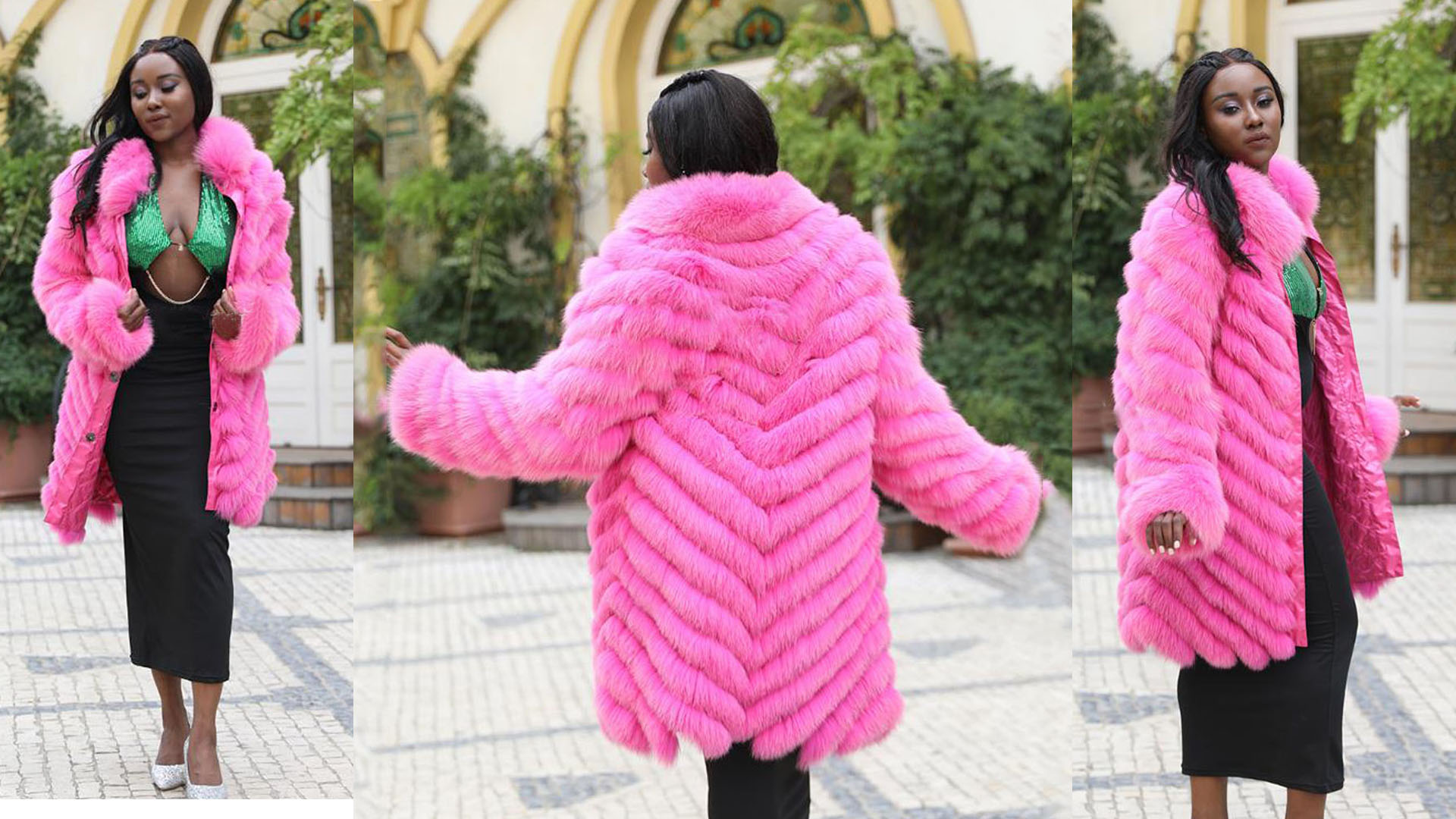 Denny&Dora Real Fur Coat Women Long Reversible Windproof Warm