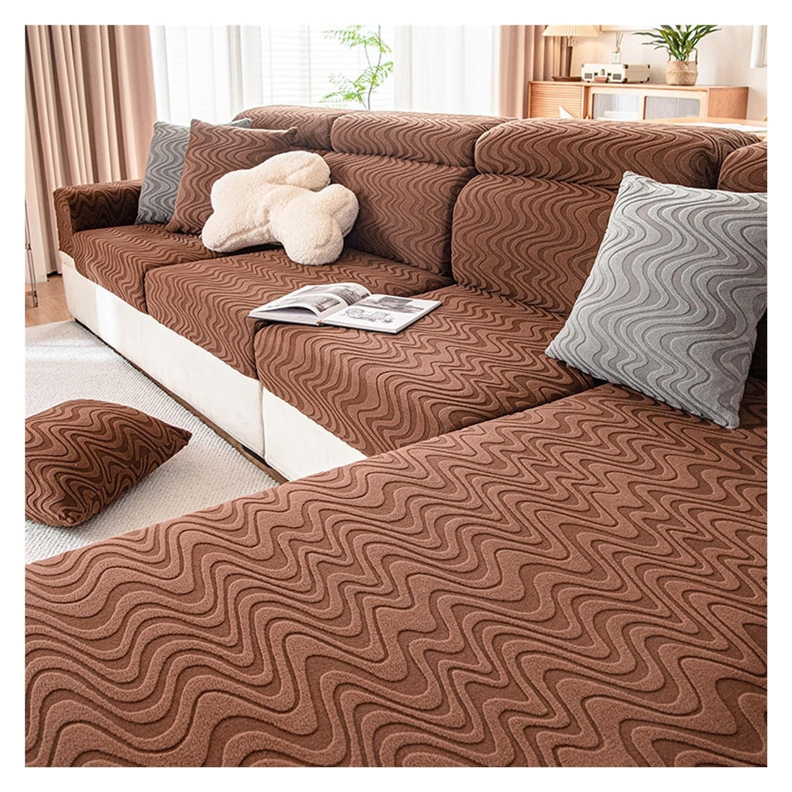 Housse de coussin de canapé extensible velours anti-glisse pour dossier usé