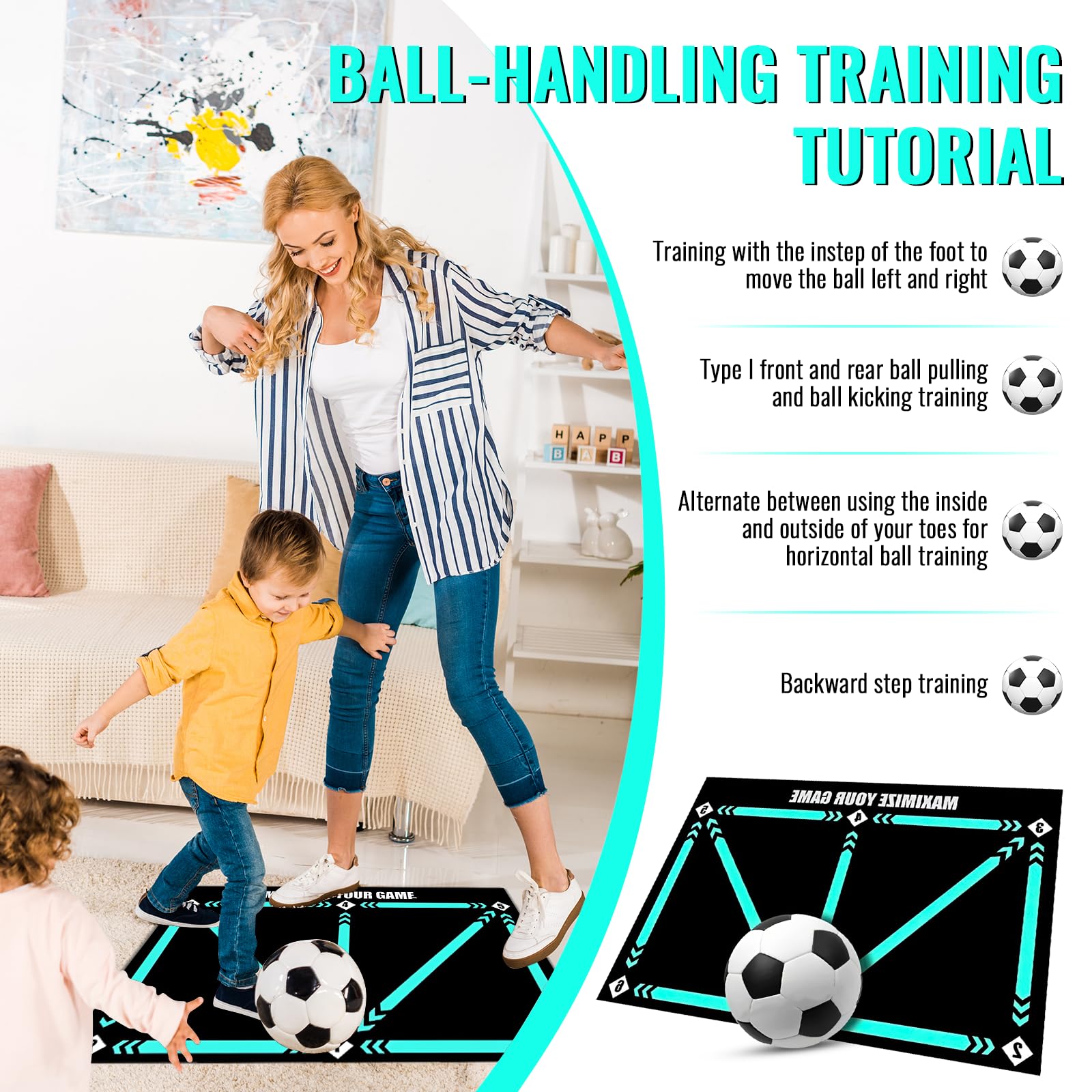 Tapis D'Entraînement Football Enfant 60x90 Cm – Antidérapant Avec Sac De Rangement