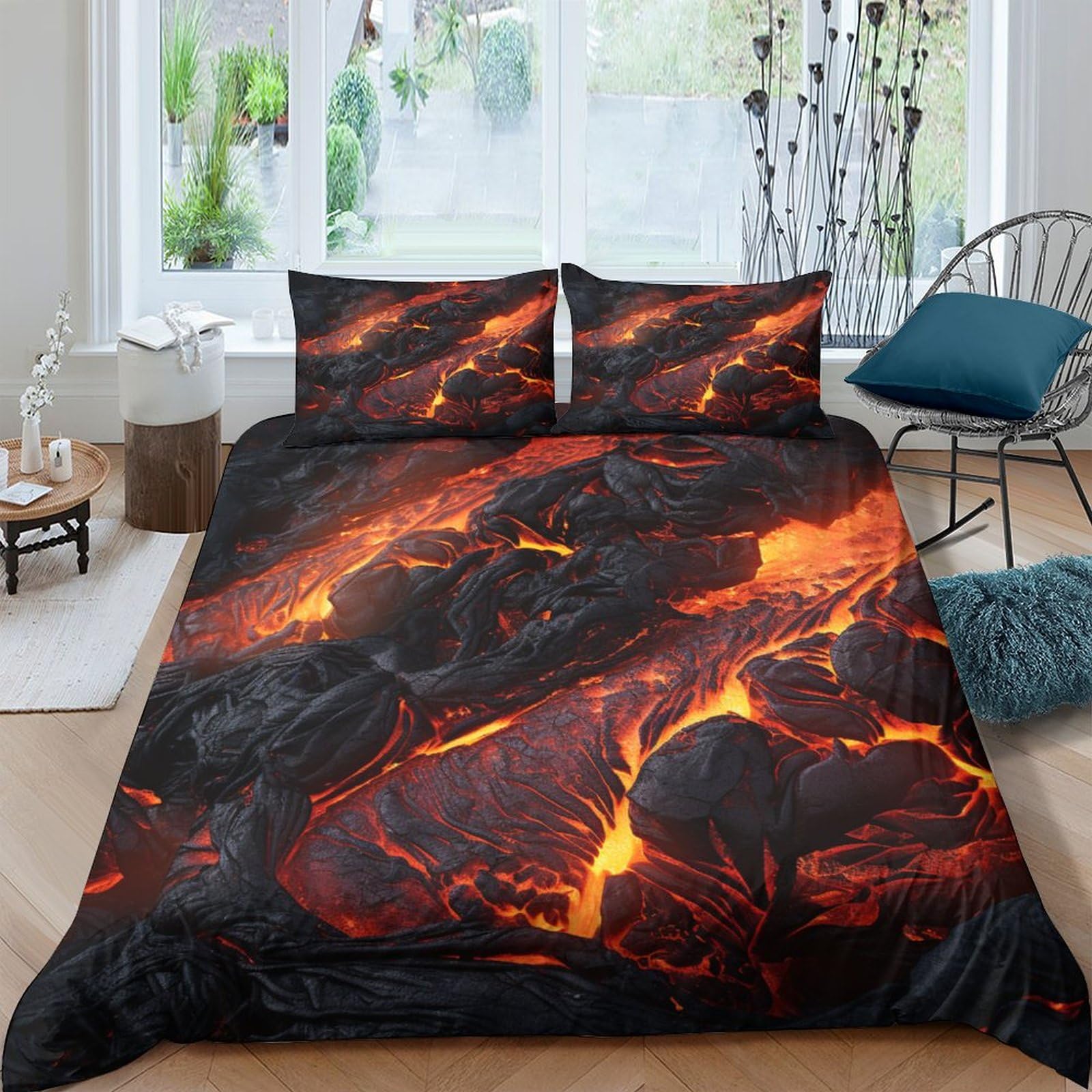 Parure de lit lave volcanique 3D housse de couette 220x240cm et taies