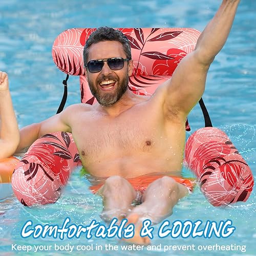 Miniatura 7 de Sillas flotantes de piscina para adultos, sillas inflables de piscina, hamaca ajustable, silla flotante de agua, patrón de plantas tropicales,