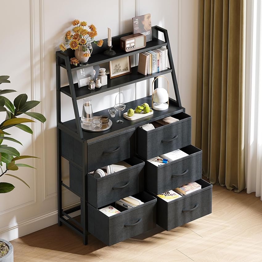 Coleshome Cassettiera Camera da Letto con 6 Cassetti in Tessuto, Como Camera da Letto Con 3 Ripiani, Per riporre e esporre, adatto per camera da letto e soggiorno, 80 x 28,5 x 122 cm,