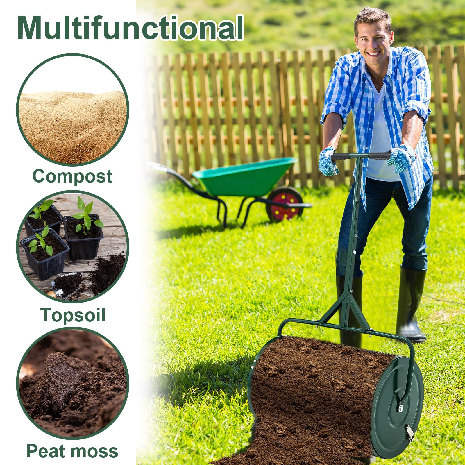 Hiboom Peat Moss Compost Spreader for Lawn Garden, Top Soil, Dirt
