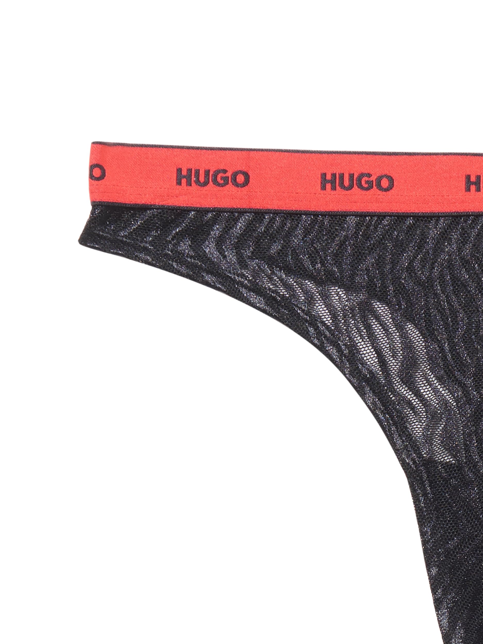 HUGO 3-Pack Repeat Logo Lace Thongs Strings, Cassis, XS Femme