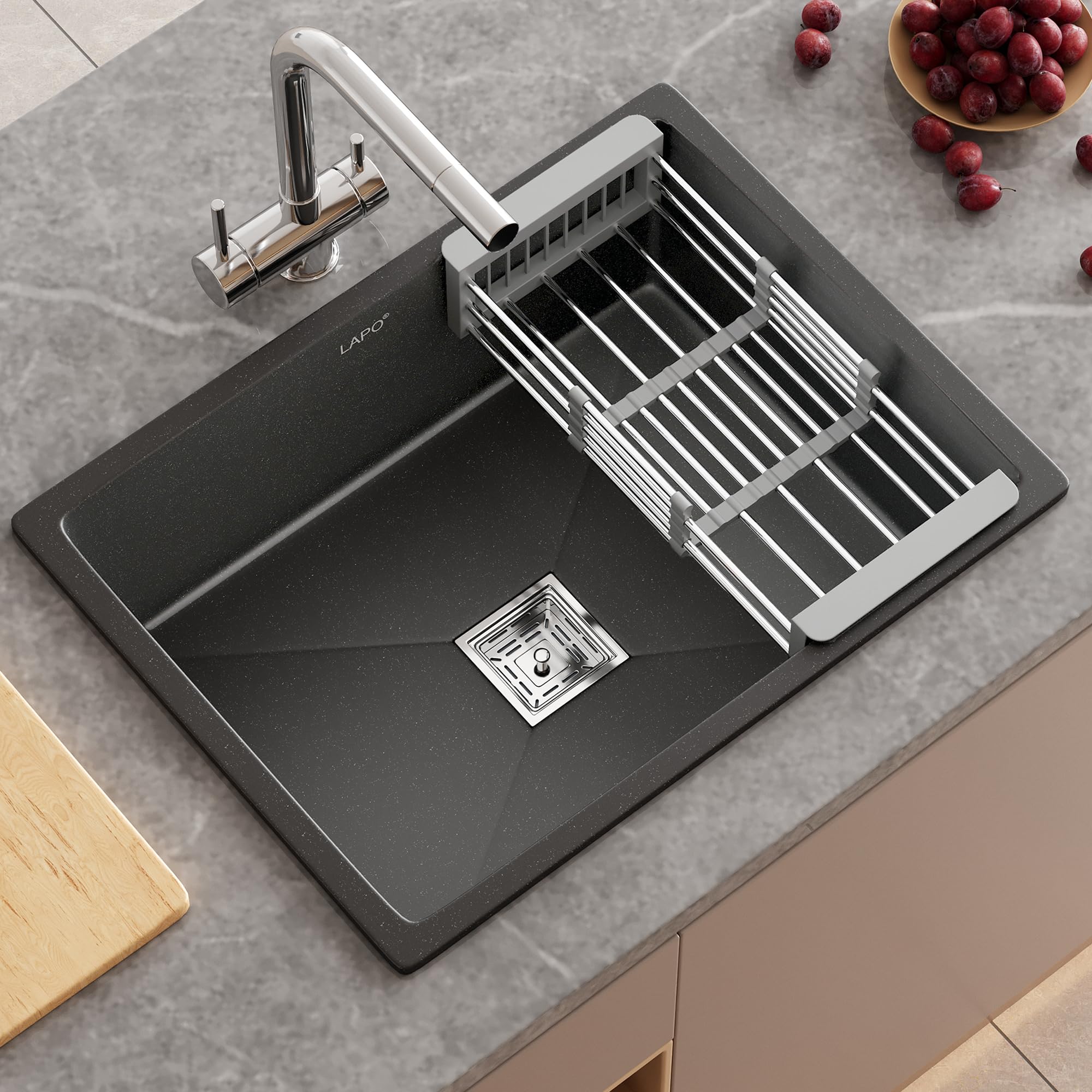 LAPO Granite Kitchen Sink - 24x18 Inch, Green Finish -10
