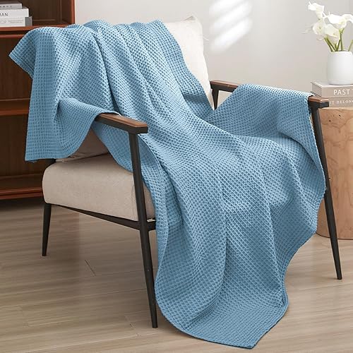 Miniatura 2 de PHF - Manta 100% algodón tejido gofre de 50 x 60 pulgadas, manta suave y transpirable prelavada, para todas las estaciones, capa perfecta para sofá,