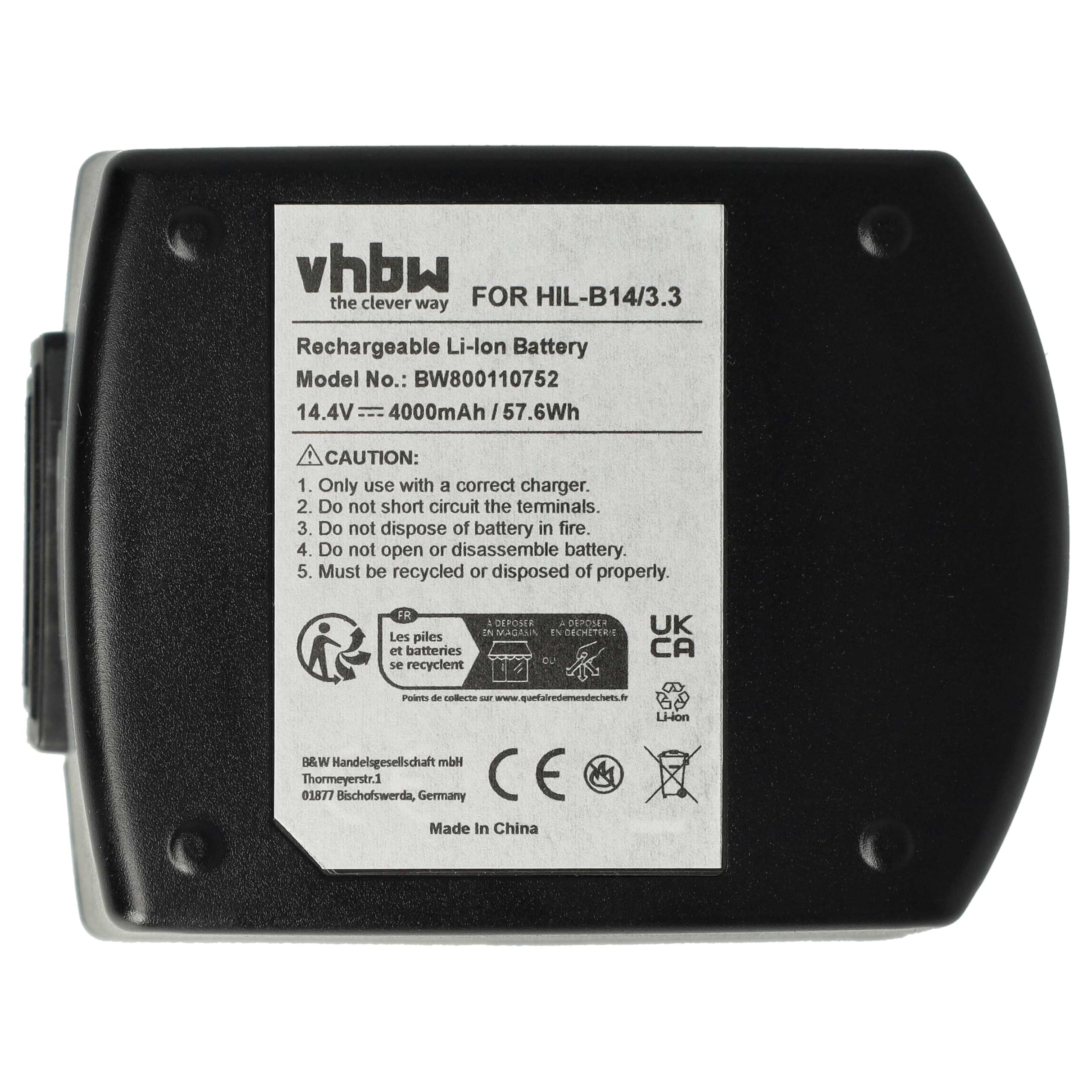 vhbw Akumulator zastępczy do Hilti B14/3.3 do elektronarzędzi (4000 mAh Li-Ion 14,4 V)
