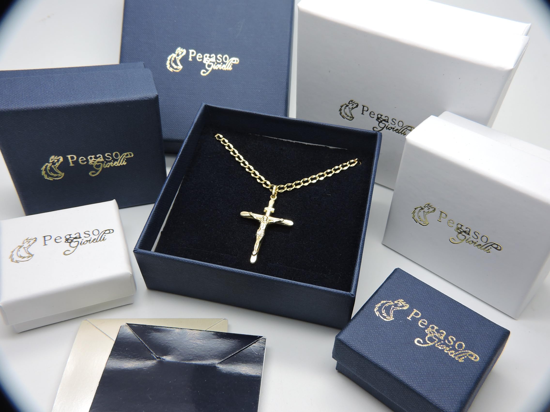 Collana Uomo Oro Giallo 18kt 750 Croce Cristo Smussata | Catena Cm 50, Pendente Religioso