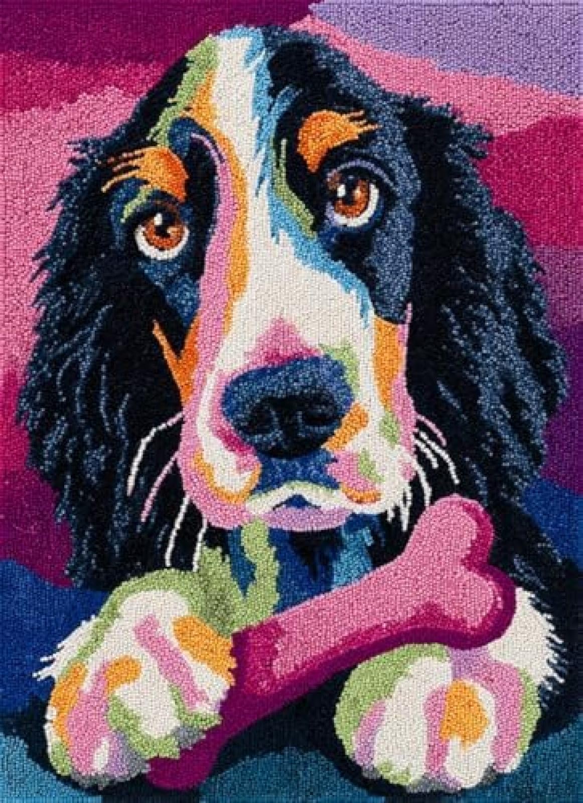 XDEGHUANGSS Latch Hook Rug Kit English Setter Dog Puppy and Bone with Pre-Printed Mat Cover DIY Cushion Crochet Yarn Hooking Craft Set for Floor Decor 38x52cm-3