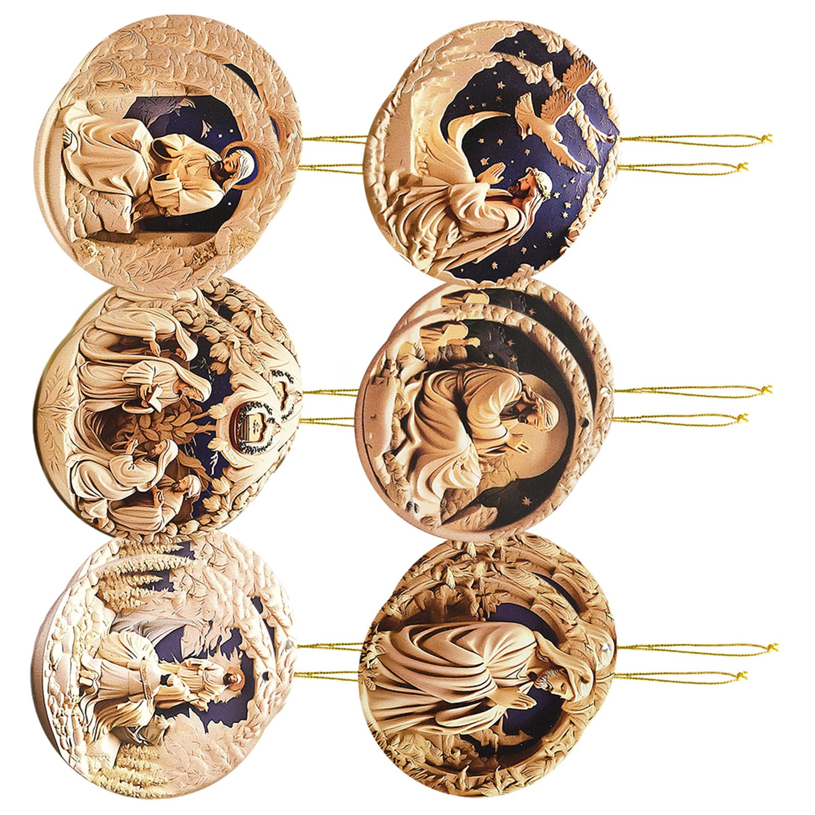 12pcs Wood Pendant Christmas Tree Ornament for Nativity Scene Display Religious Wall Hanging Decoration Christmas Ornament