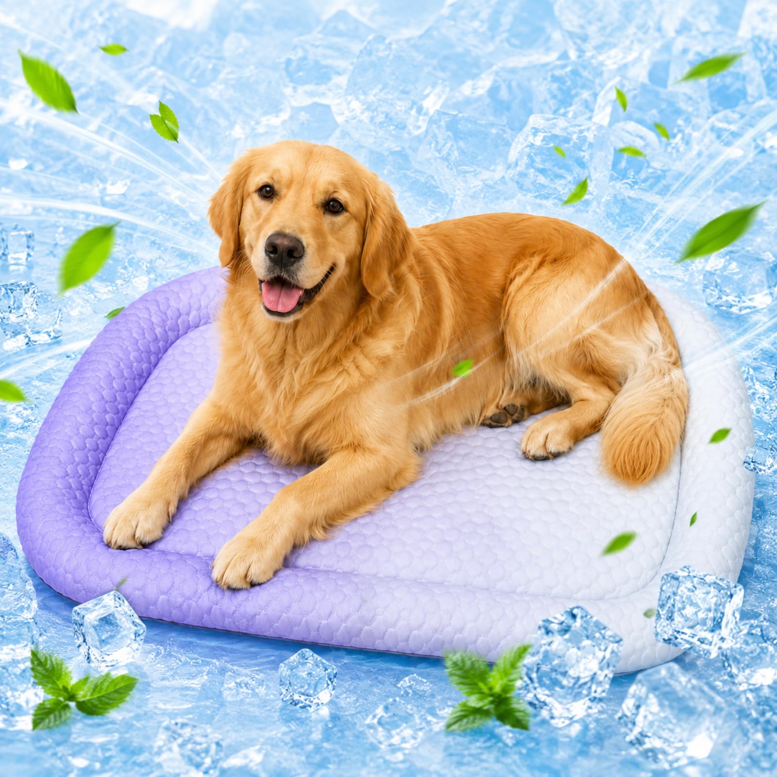 Tapete Gel Refrescante Mascotas, Tapete Refrescante Perros Grandes, Almohadilla Fría, Manta Verano Transpirable Lavable Antideslizante para Perros Gatos Jaula Sofá Coche (Purple,L)