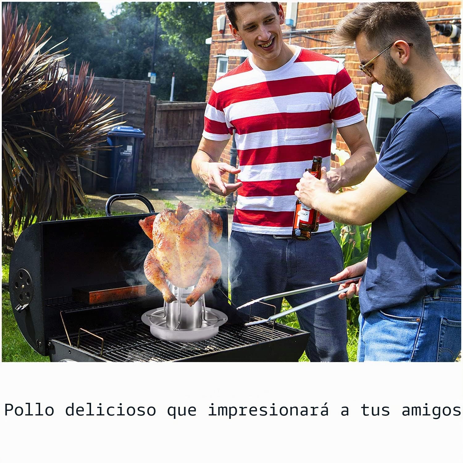AMOZO Asador de pollo – El nuevo soporte para pollo de acero inoxidable – Lata de cerveza Asador de pollo – Asador de aves de corral con recipiente aromático (1)
