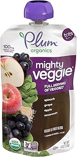 Plum Organics Mighty Veggie Spinach, Grape, Apple & Amaranth, 4oz (Pack of 6)