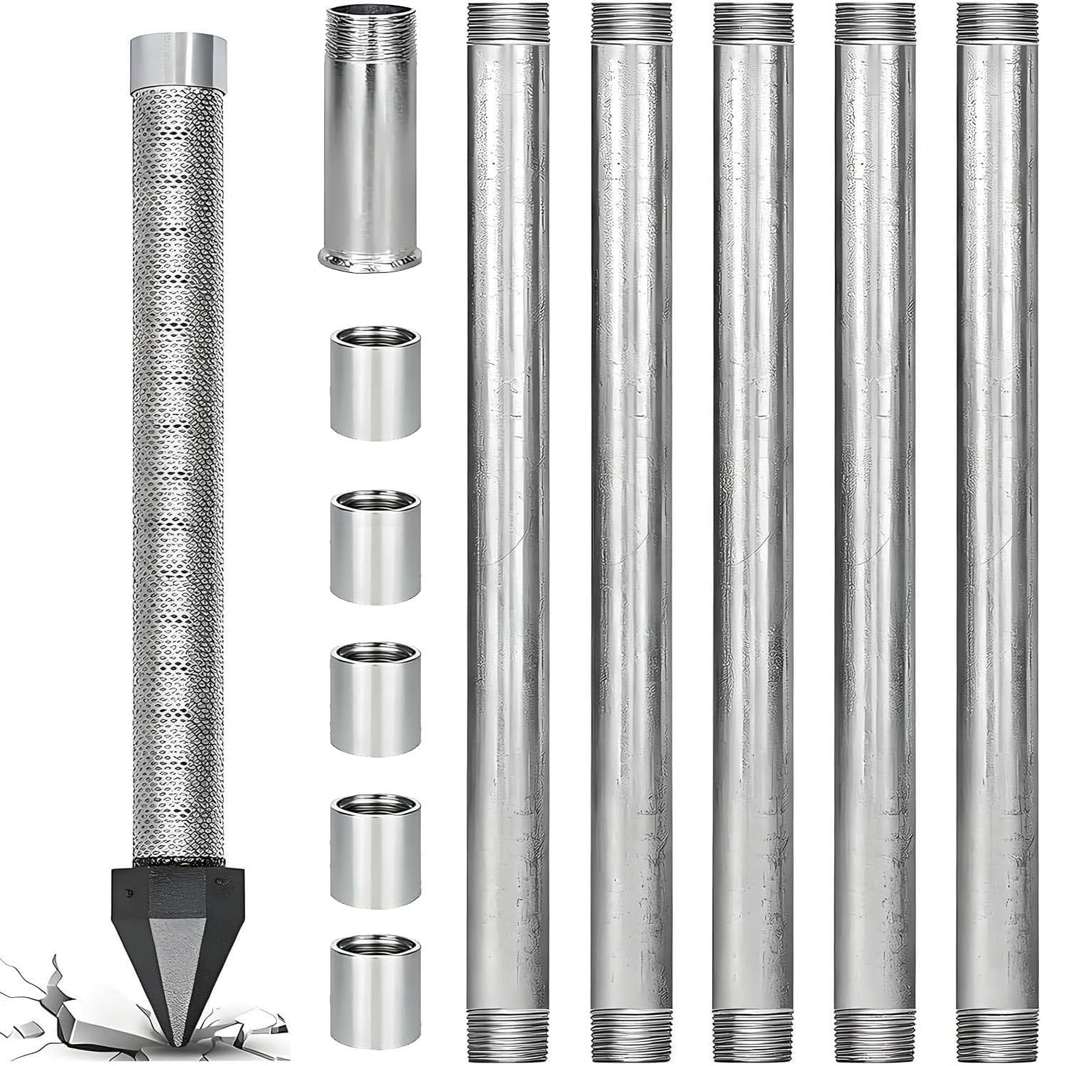 Uordby 6M(19.4Ft) Shallow Well Water Supply Kit, 1-1/4 Inch Sand Point With 60 Mesh Screen, Galvanized Pipes And Couplings, Well Drive Point Kit, For Farm, Cabin And Homestead Use