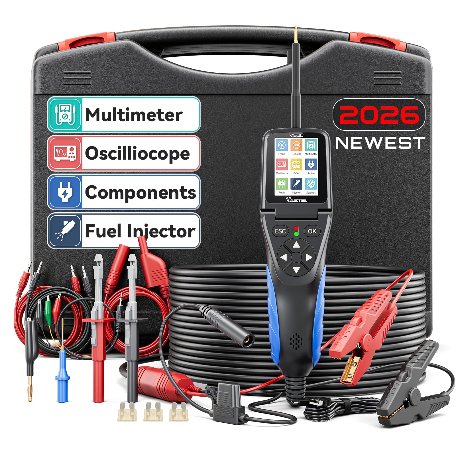 VDIAGTOOL V500 Automotive Power Circuit Probe Tester Kit, 9-30V Car Electric Circuit Tester, Short/Open Circuit Finder, Oscilloscope/Multimeter/