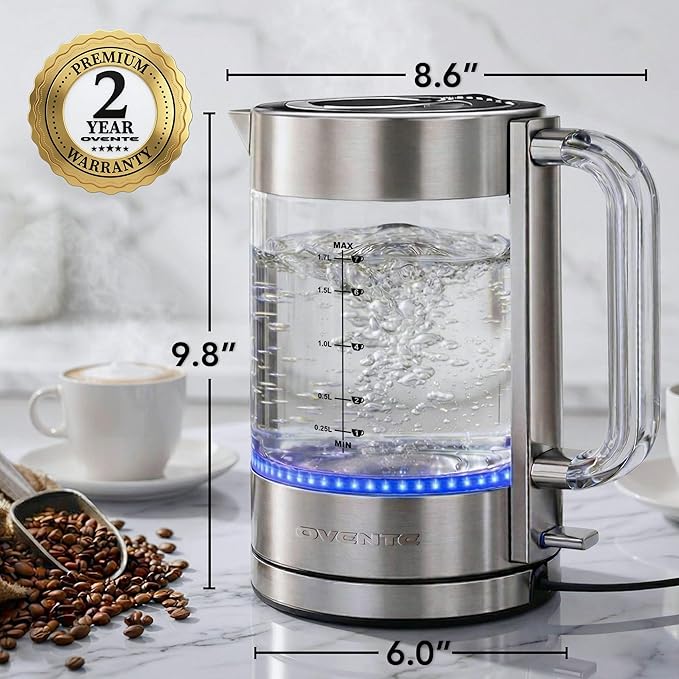 Tetera Eléctrica OVENTE 1.7L Vidrio Doble Pared 1500W miniatura 2