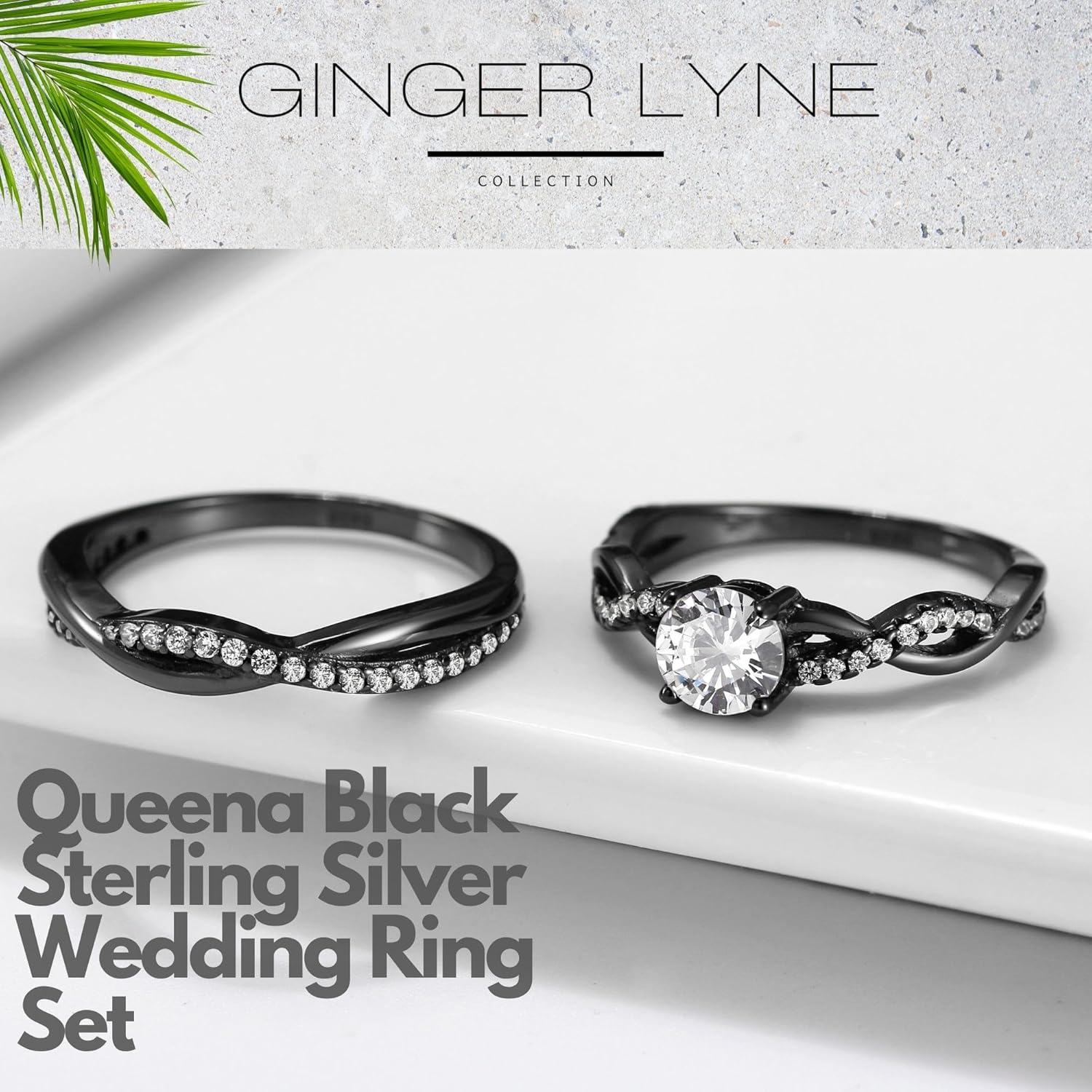 Queena Wedding Ring Set for Women by Ginger Lyne | Cubic Zirconia Sterling Silver Solitaire Engagement Ring and Matching Wedding Band Set for Ladies |Travel Decoy Jewelry or Promise for Her