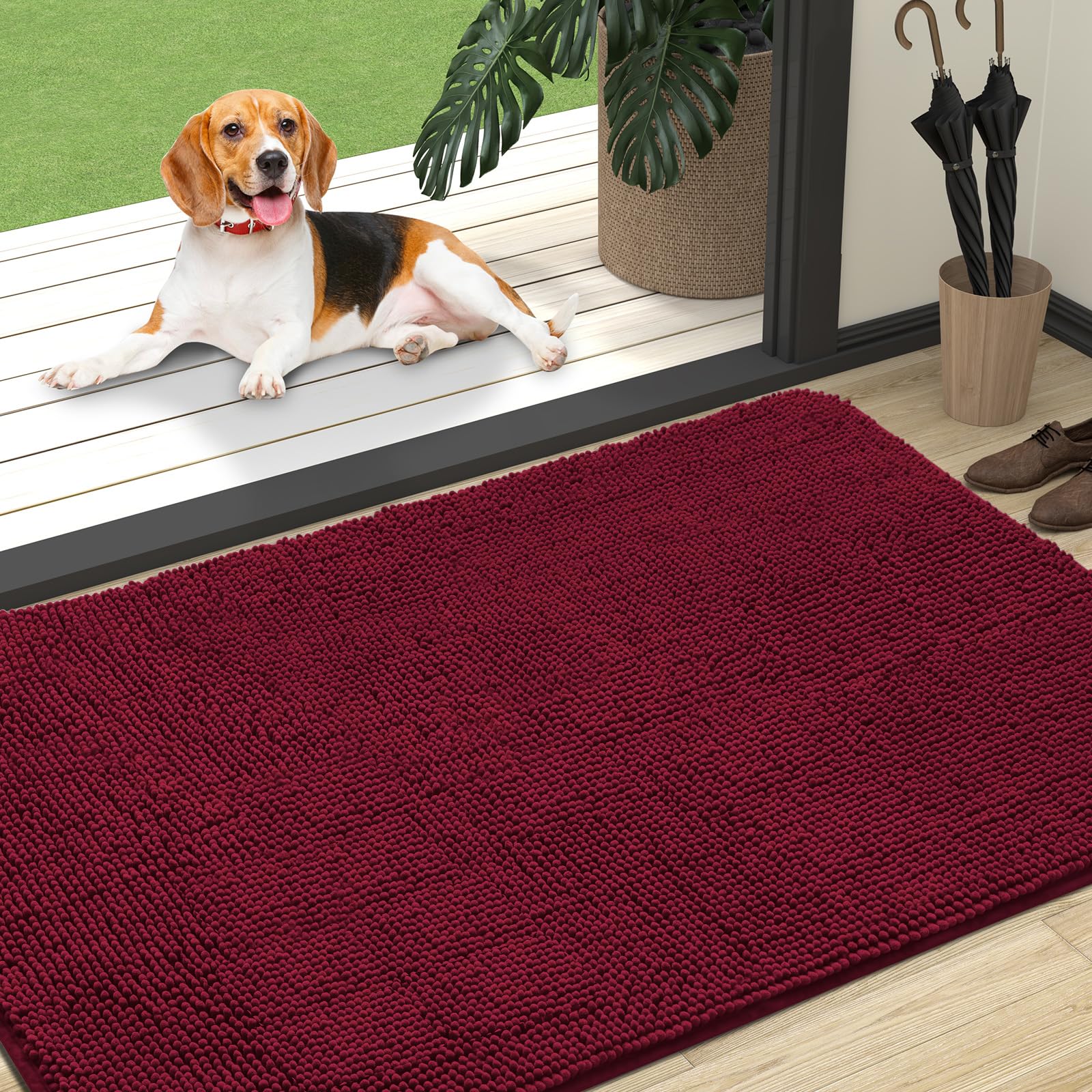 OLANLY Dog Door Mat for Muddy Paws 47x32, Super Absorbent Chenille Mud Mat