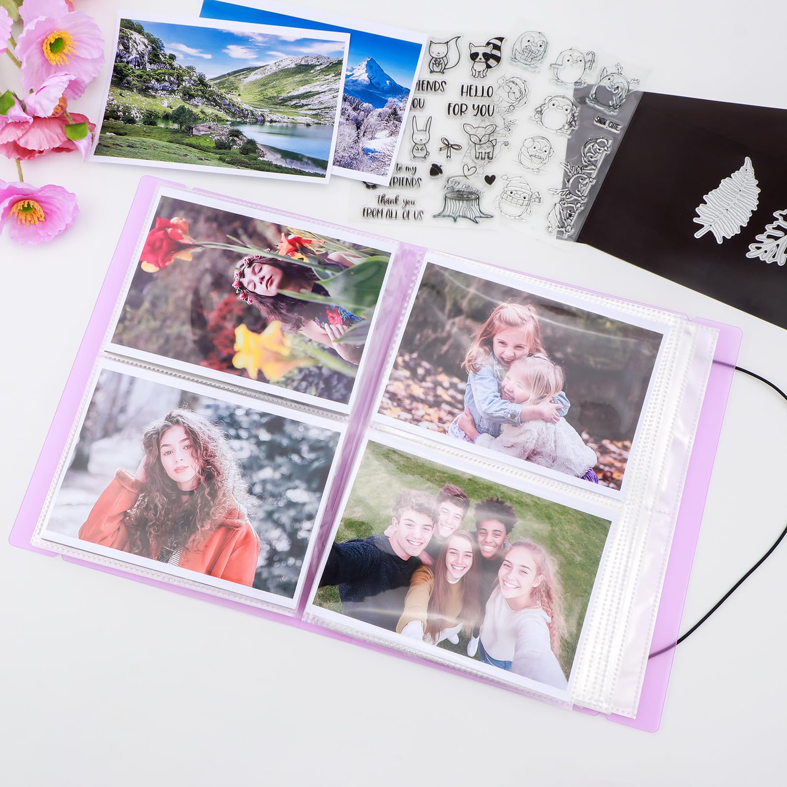 10 Pcs 0.3mm Thickness Magnetic Sheets & 80 pockets/20 pages Storage Album for Stamp and Cutting Dies Storage Book Organizer Folder for Storage Die Cutting,DIY Scrapbooking Card Making Supplie (Purple - Image 2