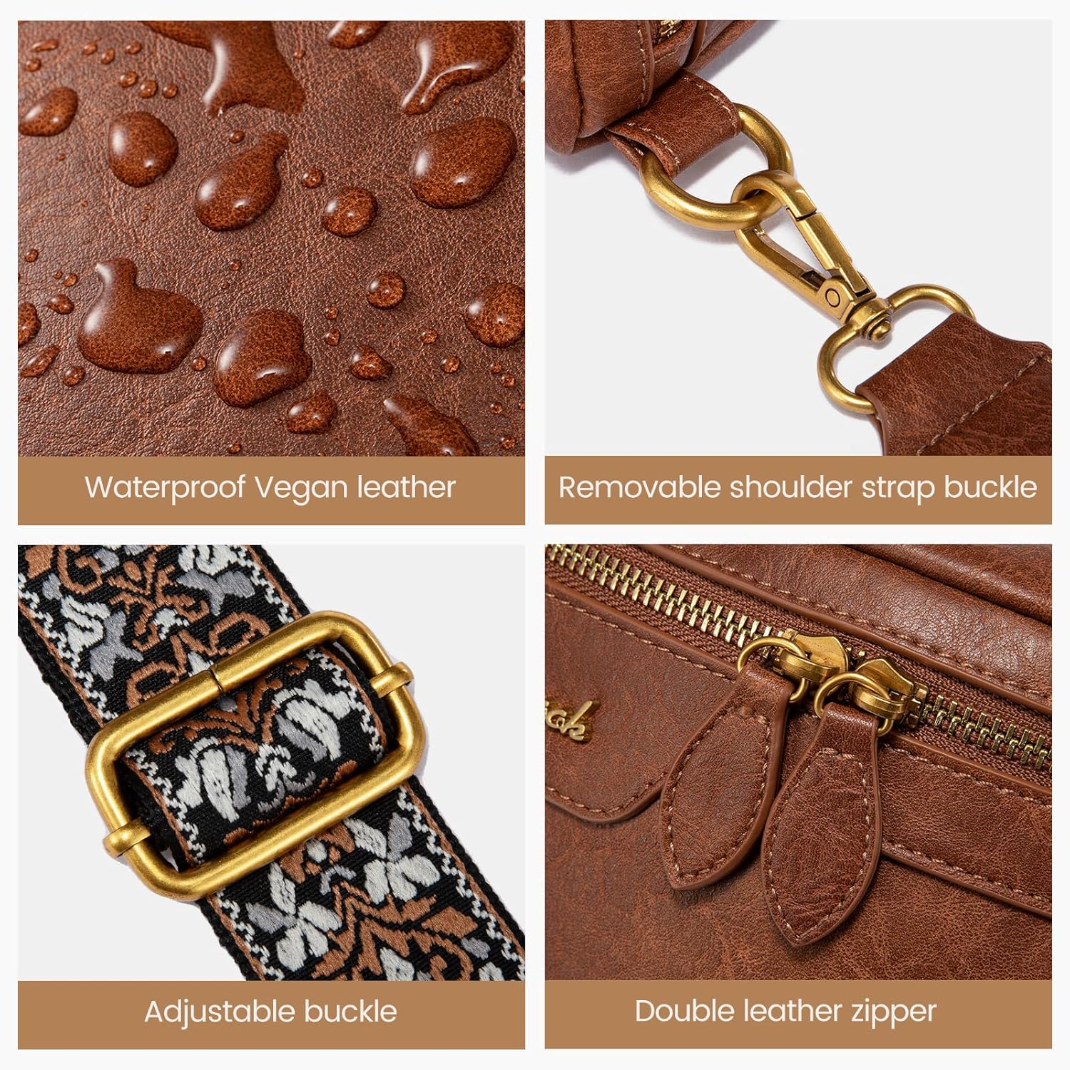 LOVEVOOK Fanny Packs for Women Cross Body, Vegan Leather Belt Bag for Women, Waterproof Sling Purse Fashion Waist Pack Designer Chest Bum Bag with Boho Style Strap - Image 7