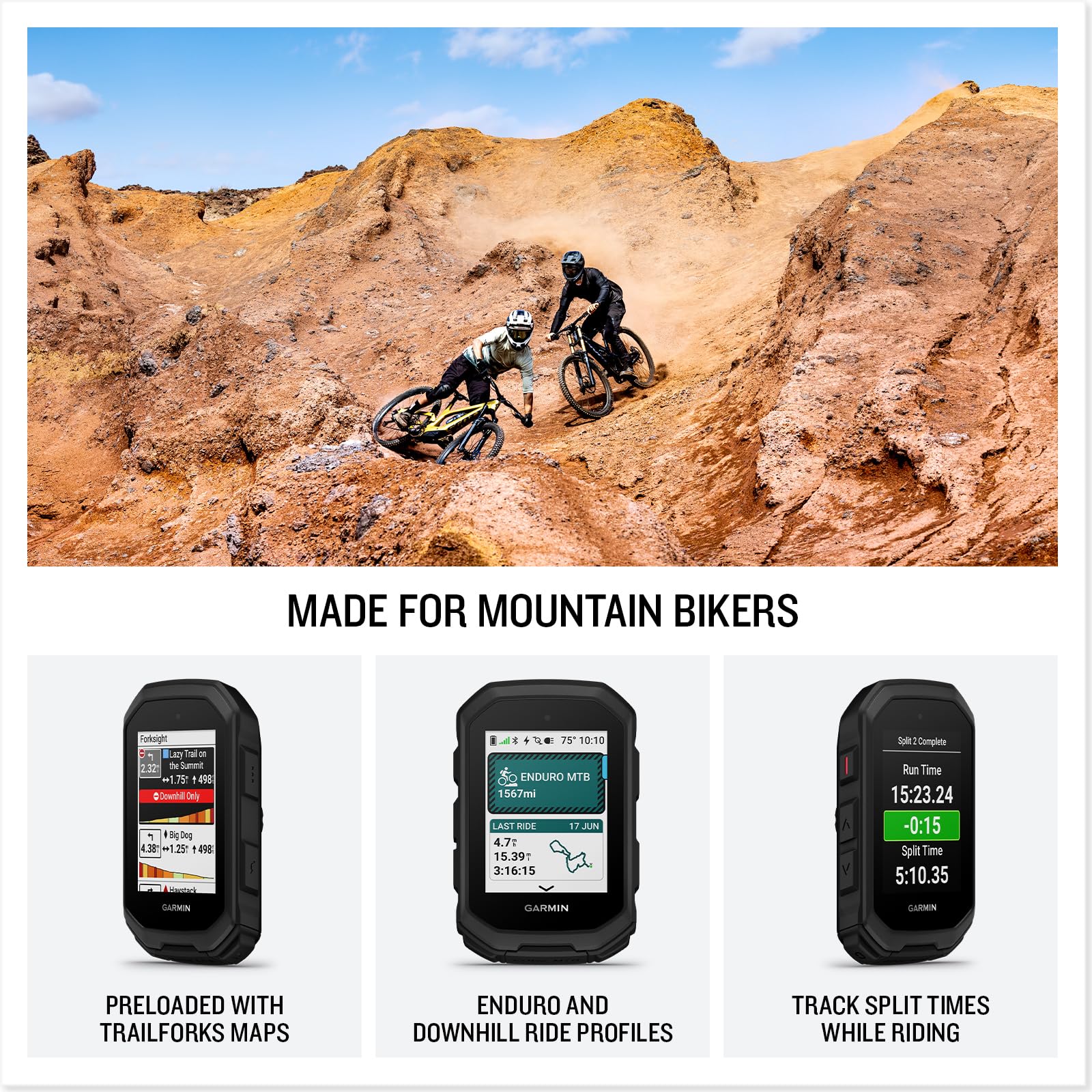 Garmin® Edge® MTB, robusto computer GPS per bicicletta con mappe dei sentieri precaricate a colori e tracciamento avanzato delle prestazioni per mountain bike