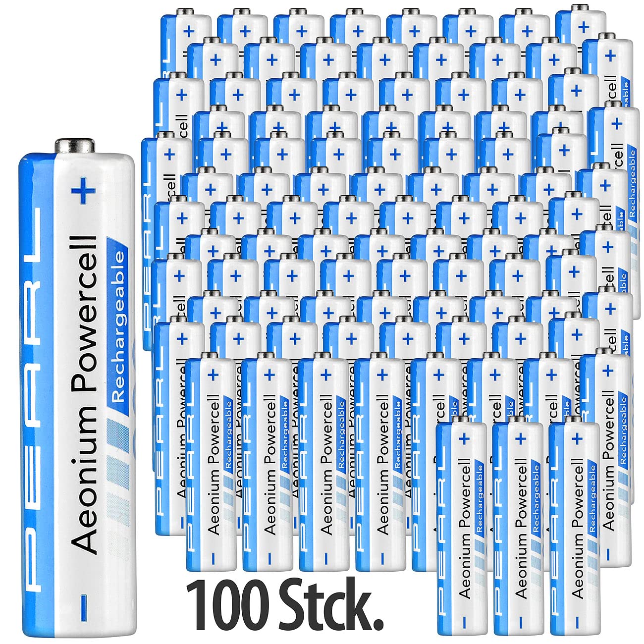 PEARL Akku AAA aufladbar: 100er-Set Hybrid-Akkus Aeonium Powercell Typ AAA Micro, 800 mAh (NI-Mh, mit Langer Nutzungsdauer, Radio)