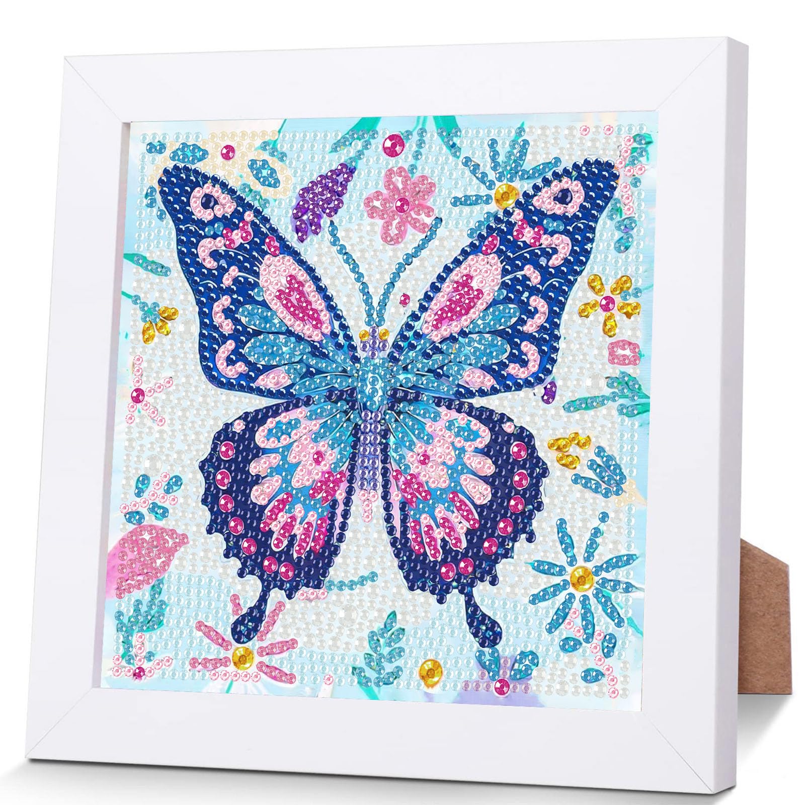 Butterfly Diamond Art Painting Kits for Kids with Frame Ages 6-12 (7x7 in)