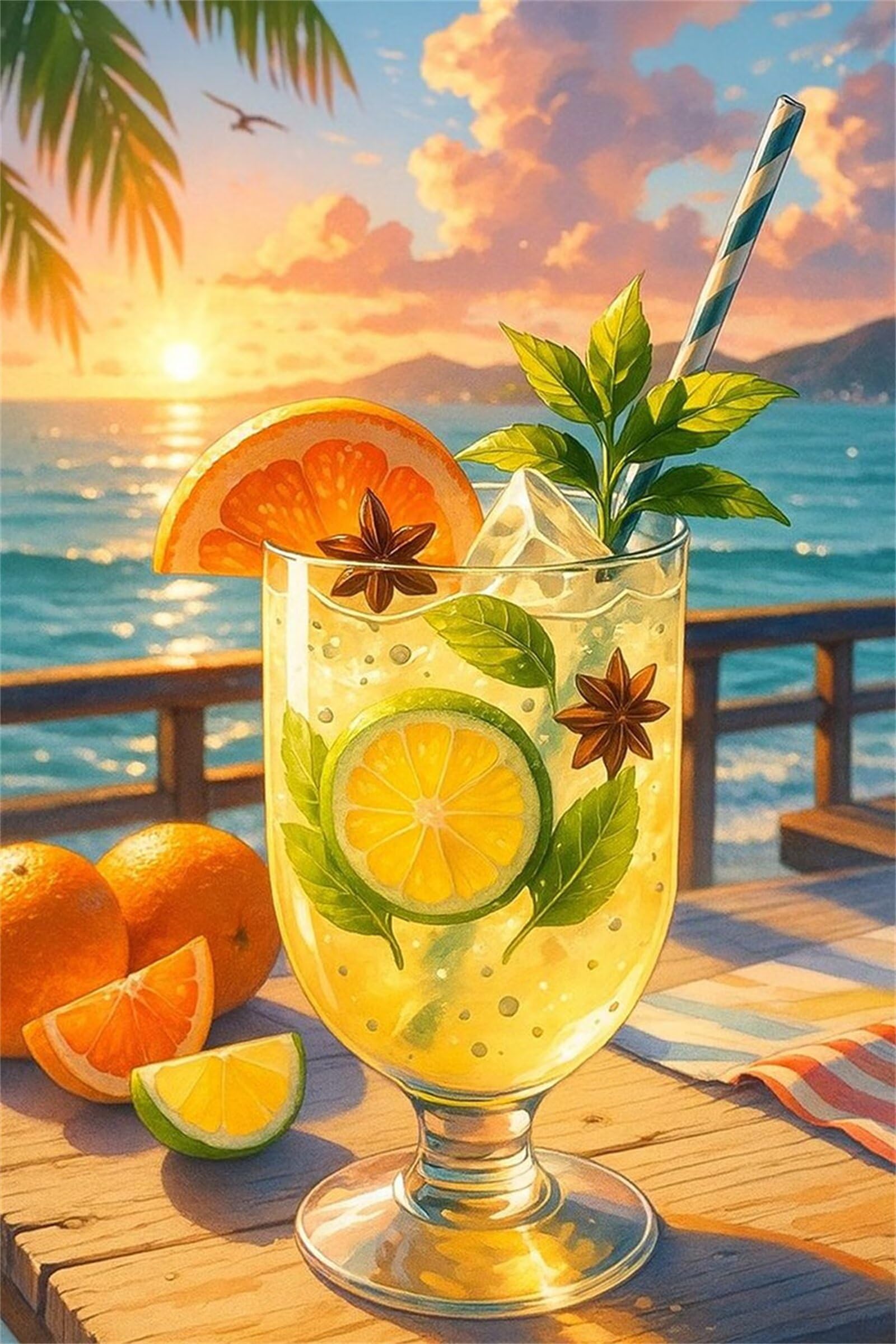 Diamond Painting Tropical, Diamond Painting Kit para Adultos, 26x33 inch Bebidas de frutas 5D Square Kit Completo de Pintura de Diamante, DIY Bordado de Cristal, Punto de Cruz para Decoración de Pared