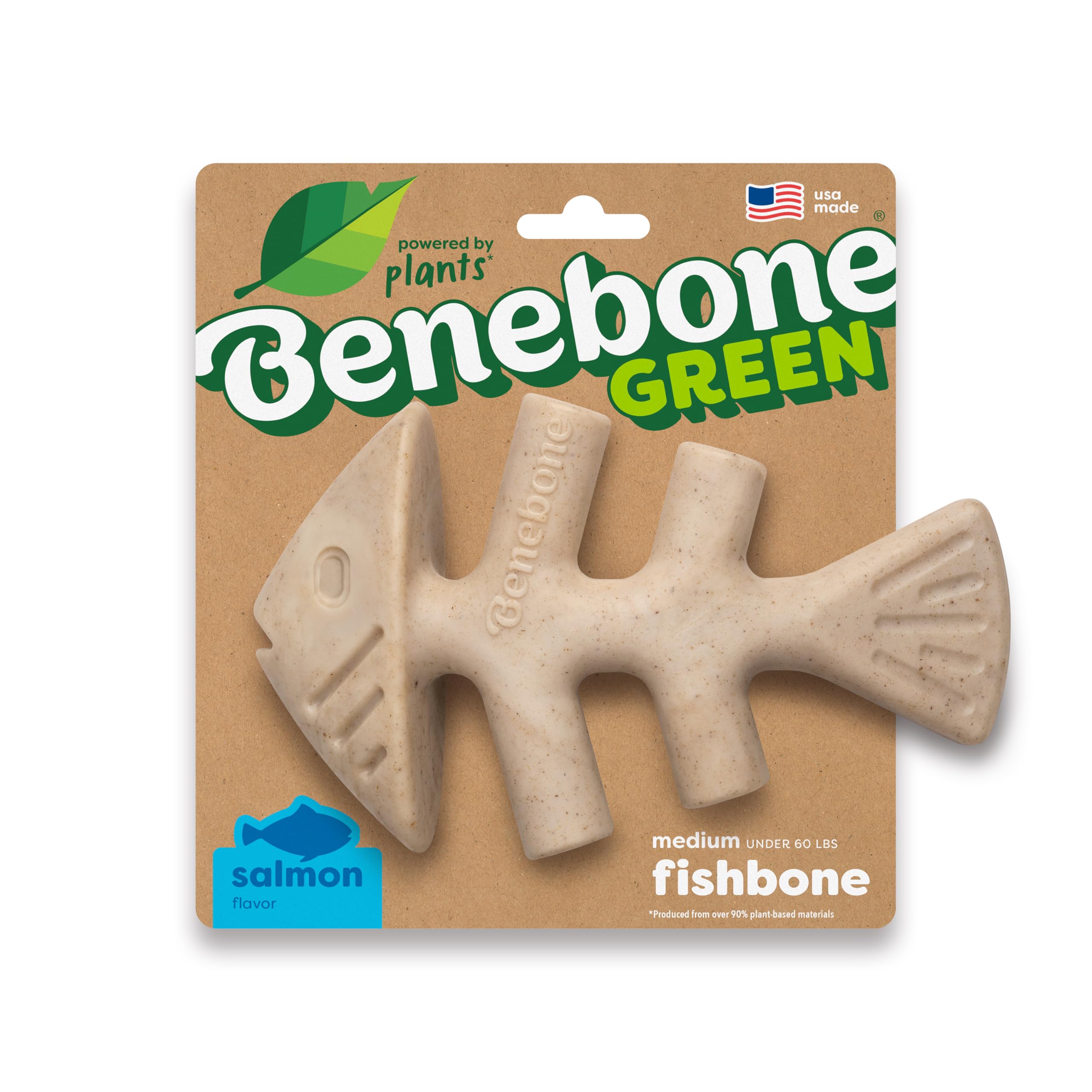 Benebone Plant-Based Fishbone Toy for Modest Chewers, Real Salmon, Medium | For Modest Chewers, Made in USA, REAL Salmon Flavor, Dog Bones