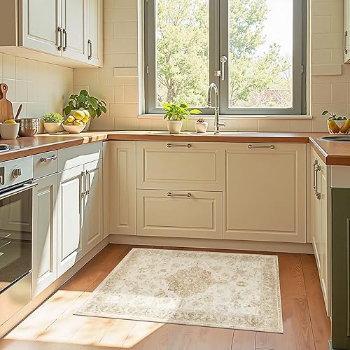 Vista 95 de jinchan Alfombra de pasillo lavable de 2 x 10 pulgadas, estilo vintage, envejecida, para interiores, delgada, tradicional, con estampado floral