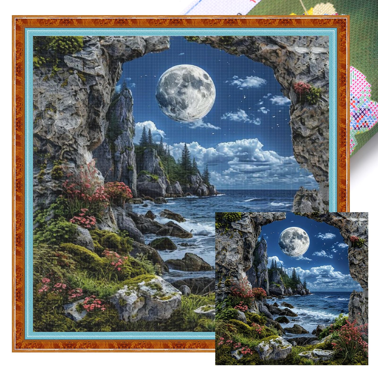 Moon Forest Scenery Full 14CT DIY Stamped Cross Stitch Kits 40x40cm Home Decor