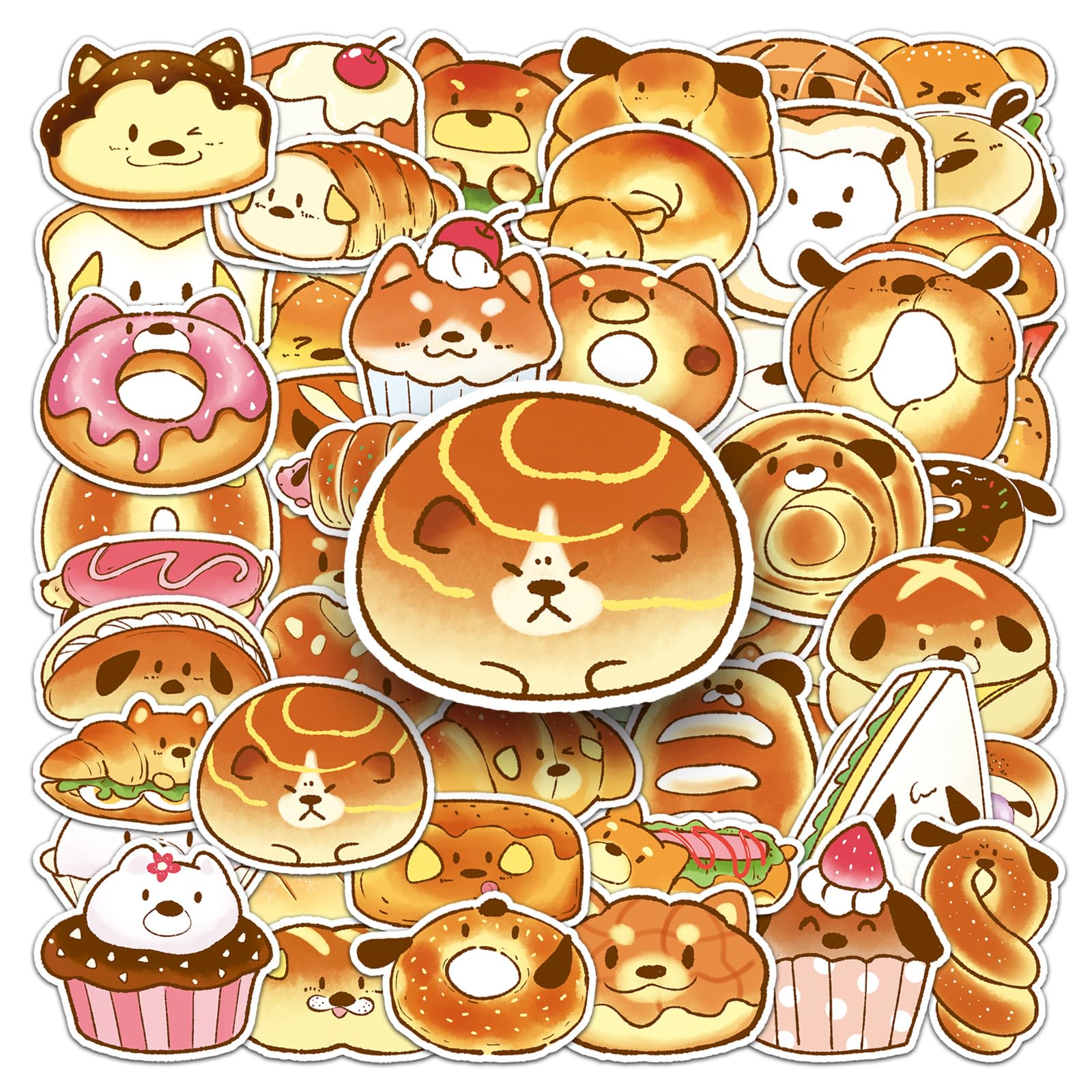 50PCS Bread Dog Sticker for Journal Notebook Water Bottle Laptop Phone Case Helmet Guitar Car Luggage Scrapbook Computer Skateboard,Cute Puppy Animal Waterproof Decals for Teens Kids Adults