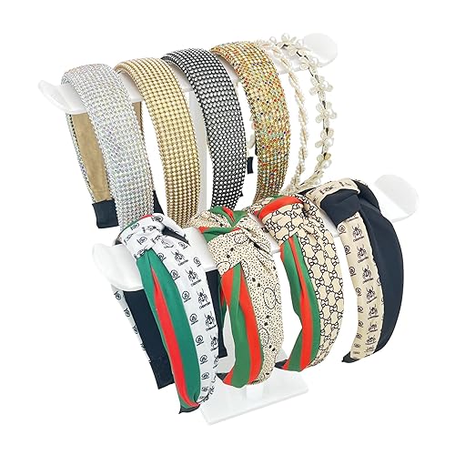 Bigfety Soporte para diadema, soporte organizador de diadema acrílica, almacenamiento de accesorios para el cabello (2 niveles y 2 paneles)